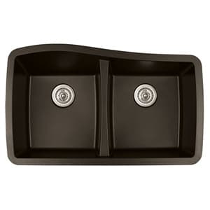 QU-720 Quartz Under Mount Double Equal Bowl Kitchen Sink, 33-1/2" x 20-5/8" x 9", Brown