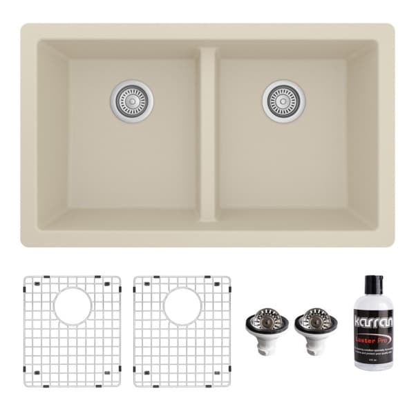 Karran QU-810 Quartz Series Undermount Double Equal Bowl Kitchen Sink Kit