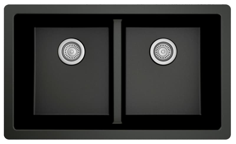 Karran 32" Black Quartz Undermount Double Bowl Kitchen Sink | QU-810-BL | Heat Resistant to 535°F