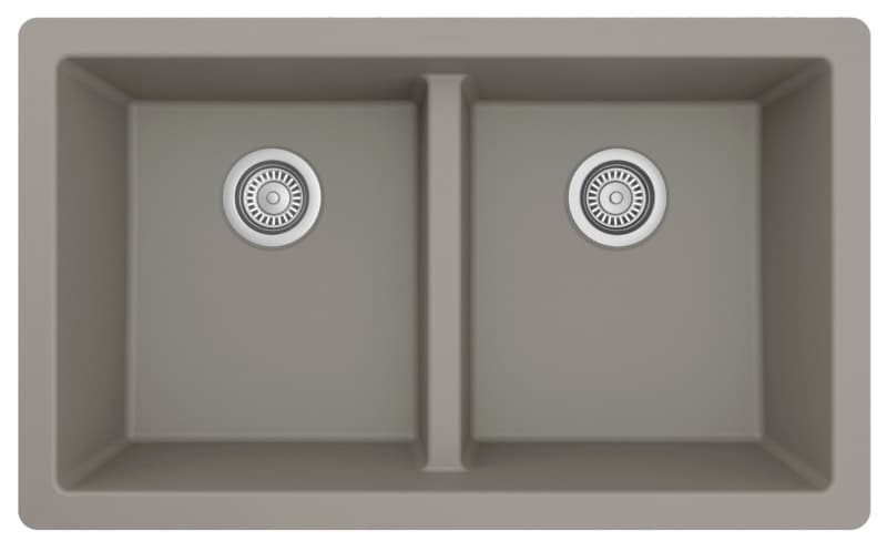 Karran Quartz 32" Undermount Kitchen Sink QU-810-CN | Double Equal Bowl in Concrete | Heat Resistant to 535°F