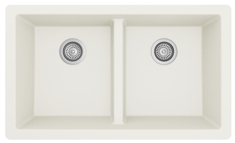 Karran QU-810 Quartz Undermount Kitchen Sink | 32" Double Equal Bowl in White | Heat Resistant to 535°F
