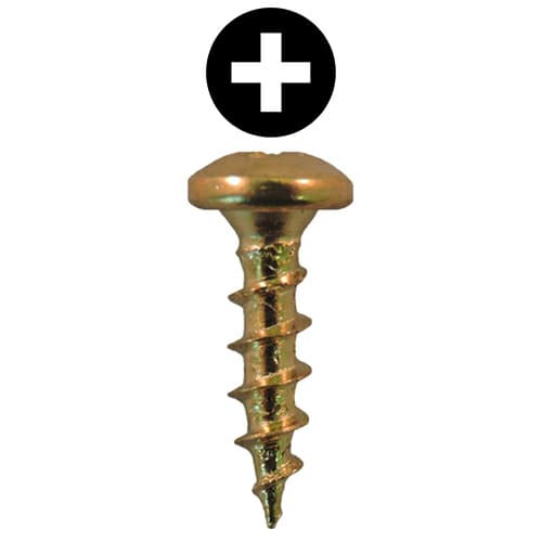 #8 x 5/8" Pan Head Hinge Edge Screws, Phillips Drive Coarse Thread and Sharp Point, Bright Brass, Box of Hundred by Quickscrews