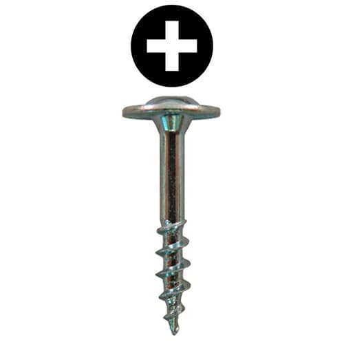 #8 x 1-1/4" Large Round Washer Head Drawer Front Adjusting Screws, Phillips Drive Coarse Thread and Sharp Point, Zinc, Box of Hundred by Quickscrews