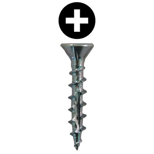 #8 x 1" Flat Head Assembly Screws, Phillips Drive Coarse Thread with Nibs and Double Auger Point, Zinc, Box of Hundred by Quickscrews