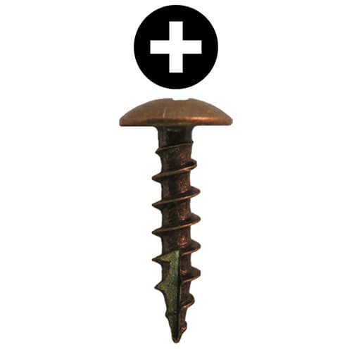 #8 x 3/4" Truss Head Hinge Edge Screws, Phillips Drive Coarse Thread and Type 17 Auger Point, Antique Brass, Box of Hundred by Quickscrews