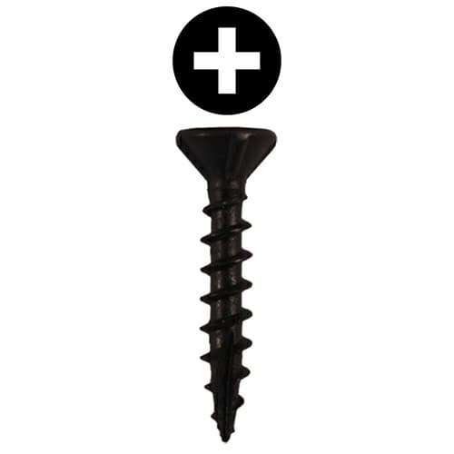 #8 x 1" Flat Head Assembly Screws, Phillips Drive Coarse Thread with Nibs and Type 17 Auger Point, Black, Box of Hundred by Quickscrews