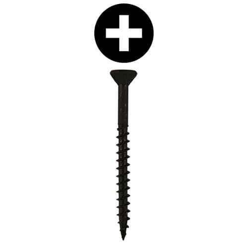#9 x 3" Flat Head Assembly Screws, Phillips Drive Coarse Thread with Nibs and Type 17 Auger Point, Black, Box of Fifty by Quickscrews