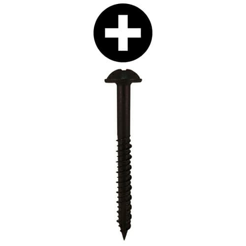 #14 x 3" Round Washer Head Installation Screws, Phillips Drive Hi-Low Thread and Sharp Point, Black, Box of 1.2 Thousand by Quickscrews
