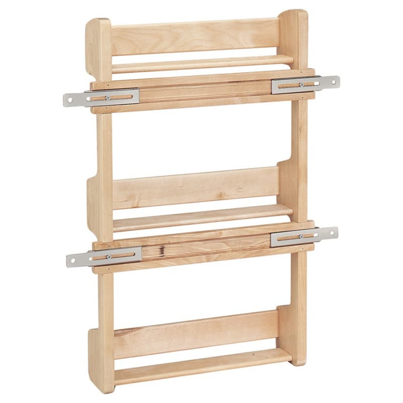 9-5/8" 3-Tier Wood Door-Mount Spice Rack, Chrome Rails