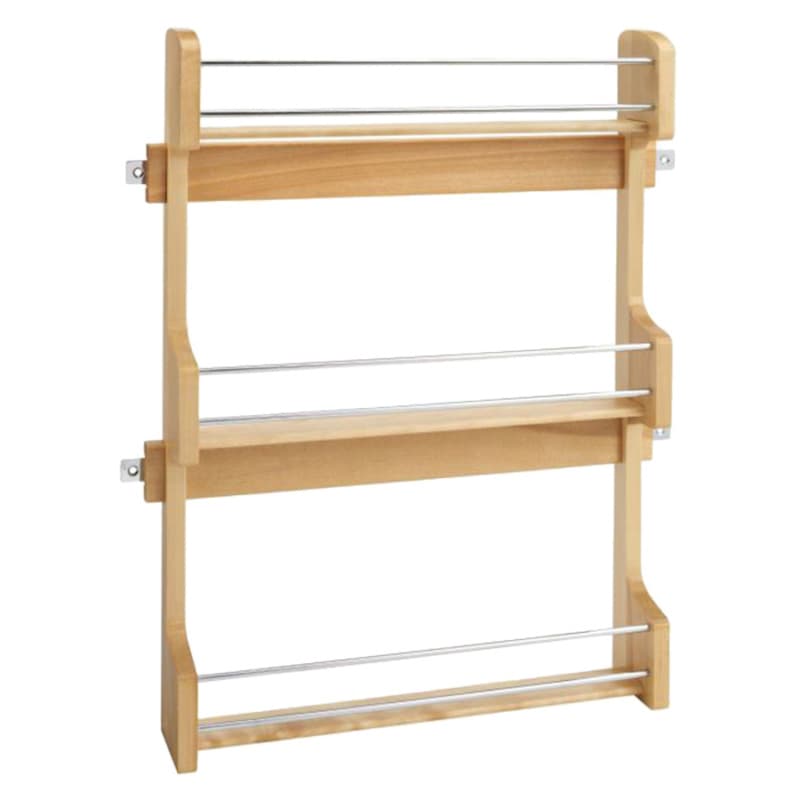 15-5/8" 3-Tier Wood Door-Mount Spice Rack, Chrome Rails
