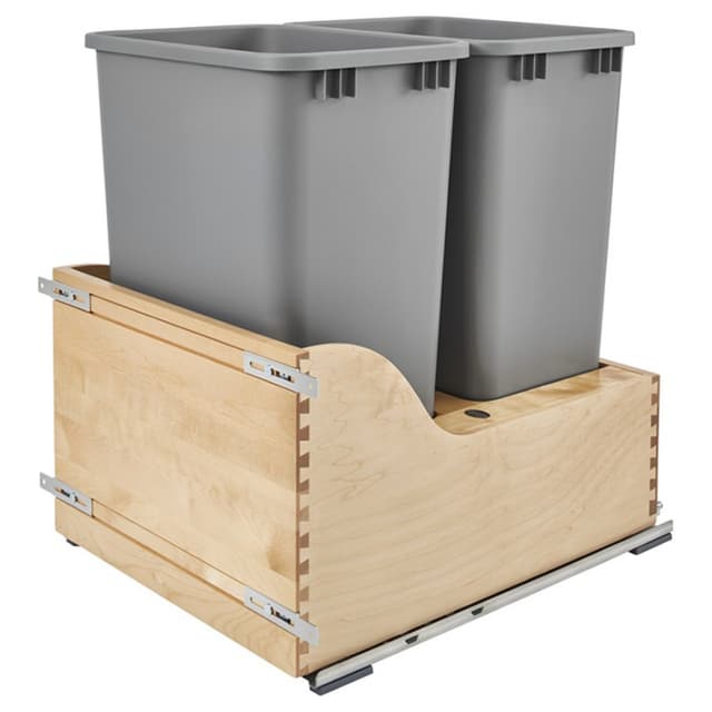 Double 50 QT Door-Mount Waste Container Pullout with BLUMOTION TANDEM Servo Drive for 18" Cabinet Opening, Silver
