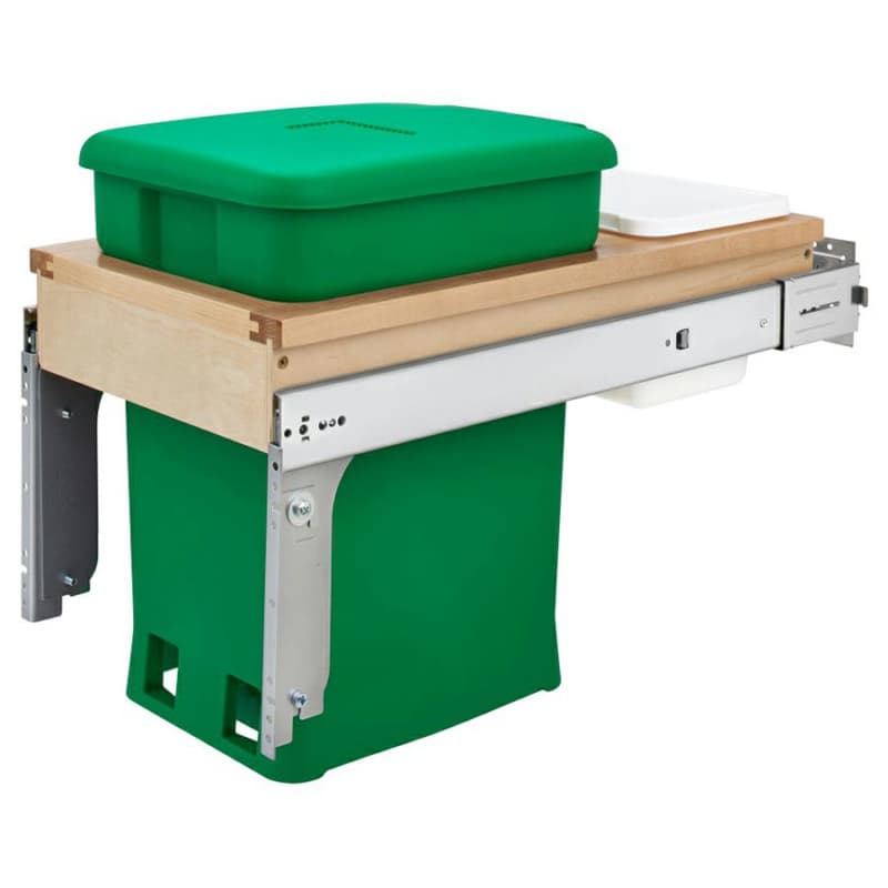 Single 6 Gallon Top-Mount Compost Waste Container Pullout with Soft-Closing for 12" Opening Width, Green