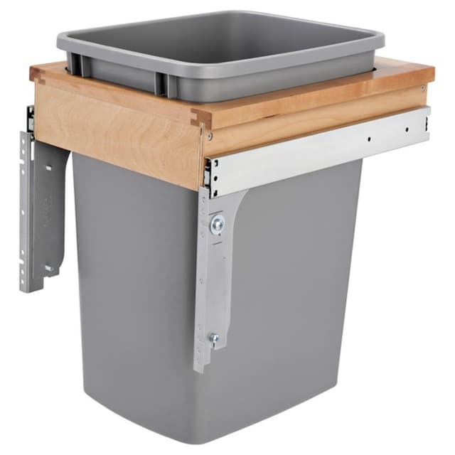 Single 35 QT Top-Mount Waste Container Pullout 1-1/2" Face Frame, Natural/Metallic Silver
