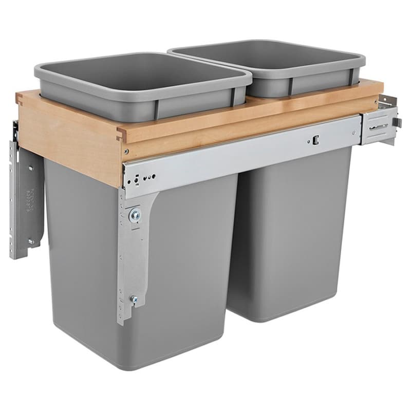 Double 27 QT Top-Mount Waste Container Pullout with 1-1/2" Face Frame and Soft-Closing, Natural/Metallic Silver, 17-3/4" Height