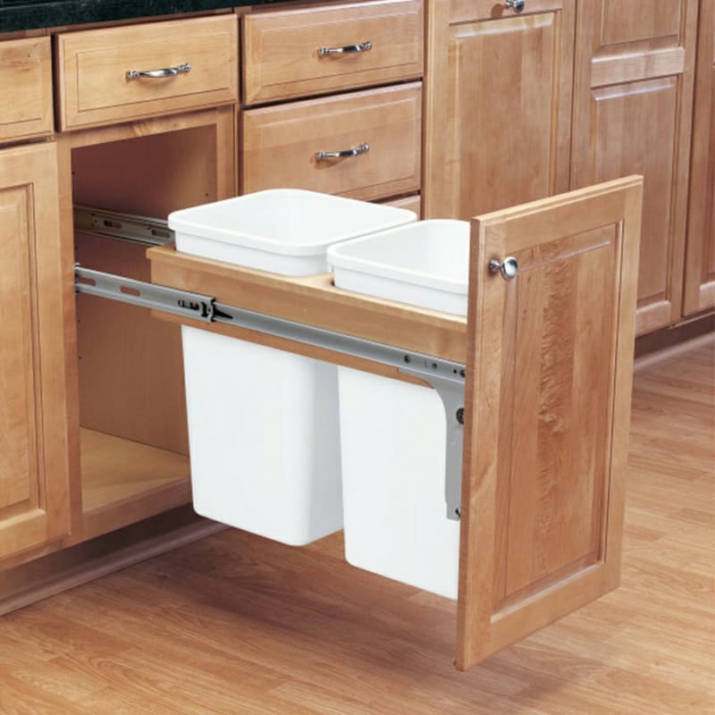 Double 27 QT Top-Mount Waste Container Pullout with 1-5/8" Face Frame for 11-3/4" Cabinet Opening, White