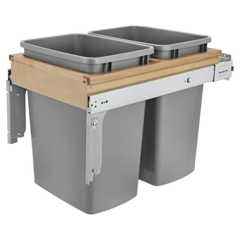 Double 35 QT Top Mount Pullout Waste Container, Soft-Closing for 15" Cabinet Opening, Silver