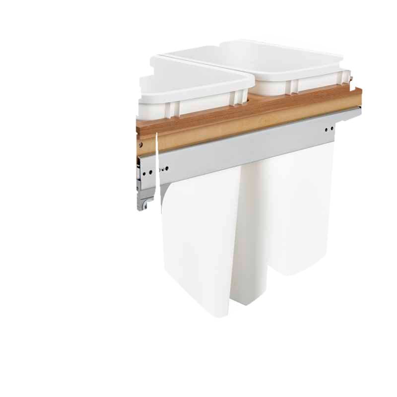 Double 35 QT Top-Mount Waste Container Pullout with 1-5/8" Face Frame for 14-3/4" Cabinet Opening, White