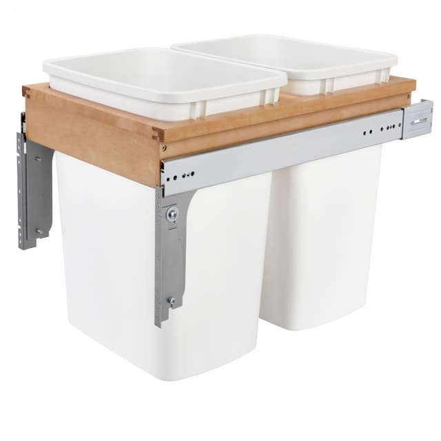Double 35 QT Top-Mount Waste Container Pullout with 1-1/2" Face Frame for 15" Cabinet Opening, White