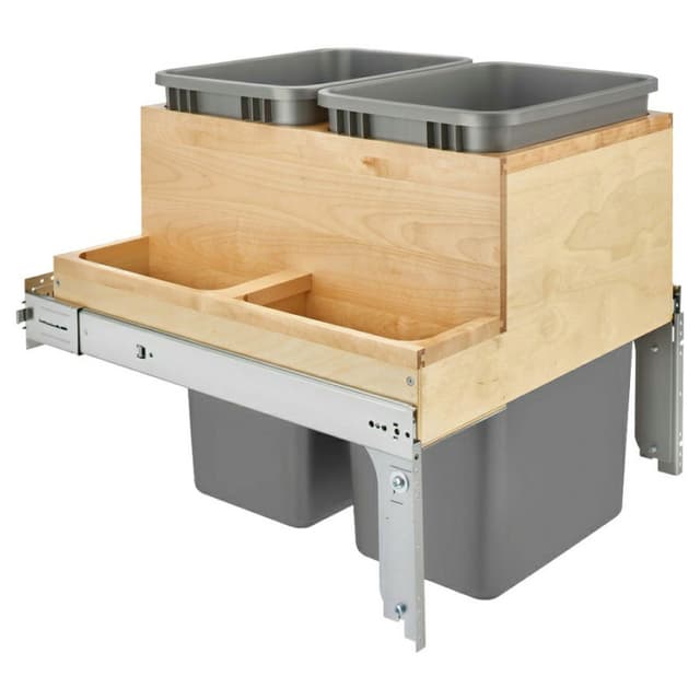 Double Bin 50 QT Top-Mount Waste Container Pullout, Soft-Closing, Silver, 21