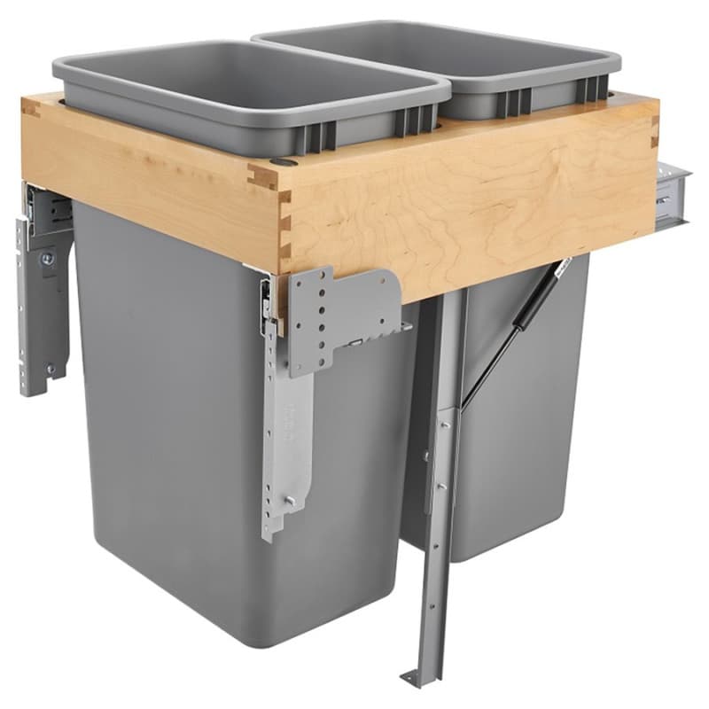 Double 50 QT Top-Mount Waste Container Pullout, Soft-Closing and Rev-A-Motion for 17-1/2" Cabinet Opening, Silver