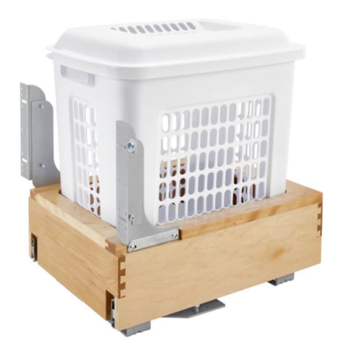 14-1/4" Wide Pull-Out Wood Hamper, White Finish