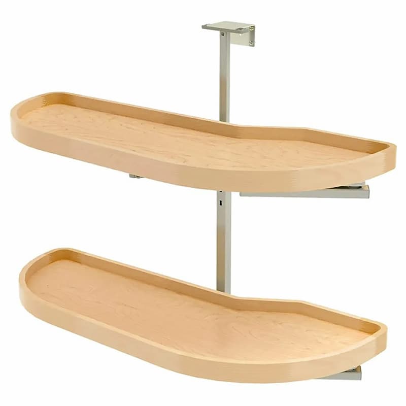 4WLS87 2-Tier Girasolo Left-Hand Wood Classic Shelves Blind Corner Optimizer with Soft-Close for 15" Cabinet Opening, Light Brown
