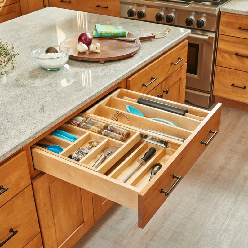 4WTCD 27" 11-Conmpartment/1 Knife Block Two Tiered Cutlery Drawer with BLUMOTION Soft-Close, Semi-Gloss