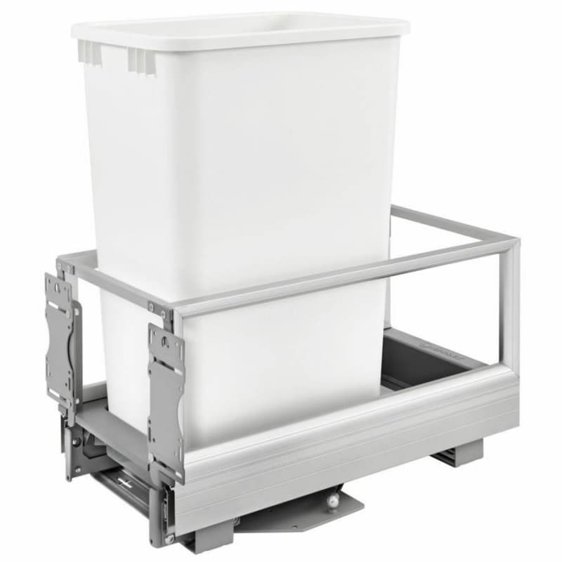 Single 50 QT Bottom-Mount Waste Container Pullout, Rev-A-Motion Soft-Closing, White, 12-1/8" Width