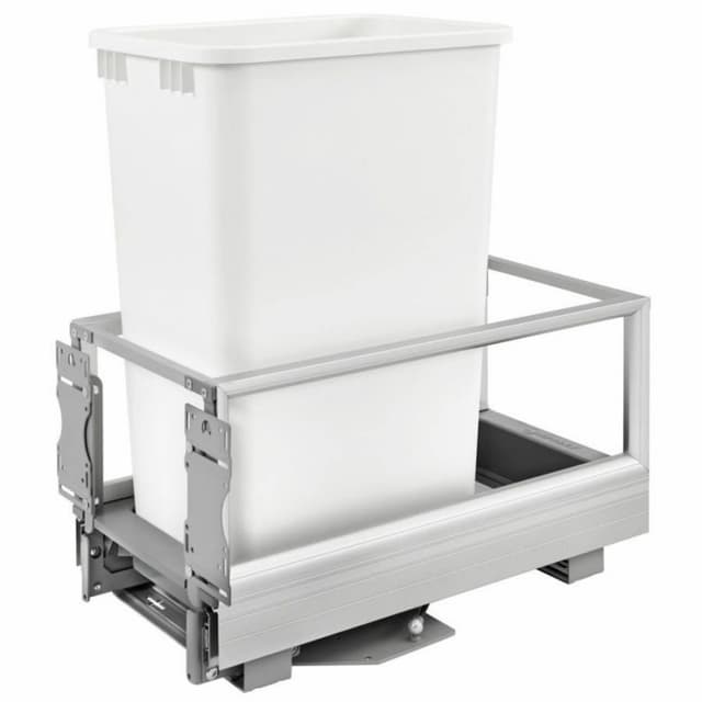 Single 50 QT Bottom-Mount Waste Container Pullout, Rev-A-Motion Soft-Closing, White, 12-1/8" Width