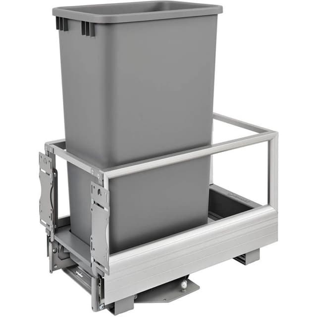 Single 50 QT Bottom-Mount Waste Container Pullout, Rev-A-Motion Soft-Closing, Silver