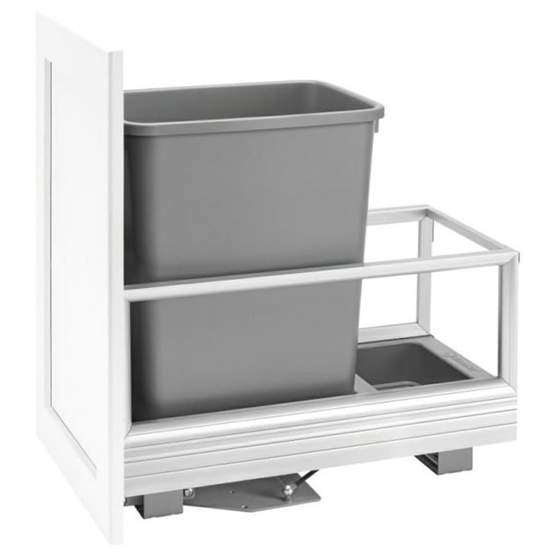 Single 35 QT Bottom-Mount Waste Container Pullout, Rev-A-Motion Soft-Closing, Silver, 12-1/8" Width