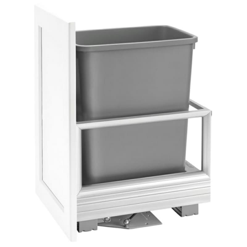 Single 35 QT Bottom-Mount Waste Container Pullout with Reduced Depth, Silver