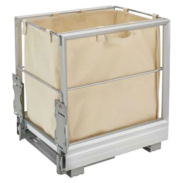 14-9/16" Wide Pull-Out Single Wire Hamper with Canvas Bag, Gray Finish