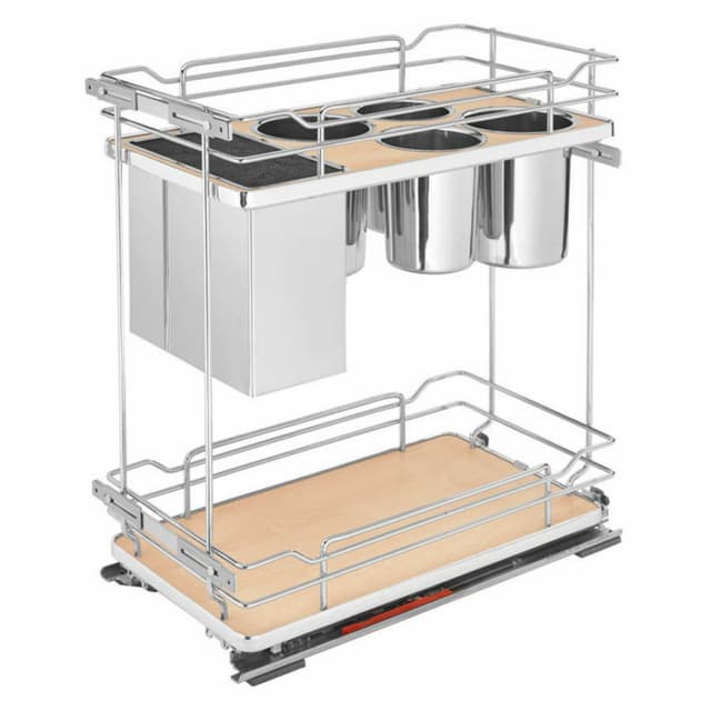 5322KB Series Contemporary Maple Flat Wire Base Cabinet Pullout w/ Knife Block and Utensil Bin, Rev-A-Shelf