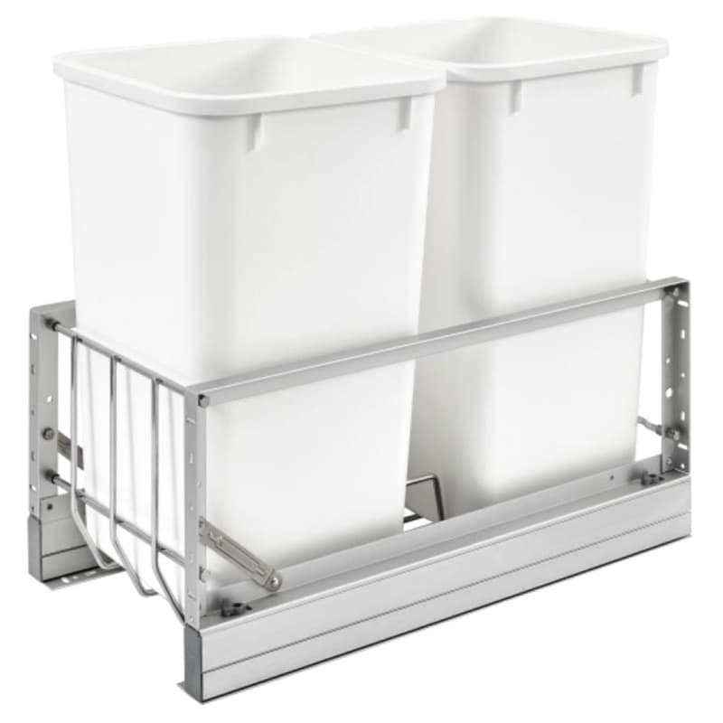 5349 Double 27 QT Aluminum Pullout Waste Container, Soft-Closing for 12" Cabinet Opening, White
