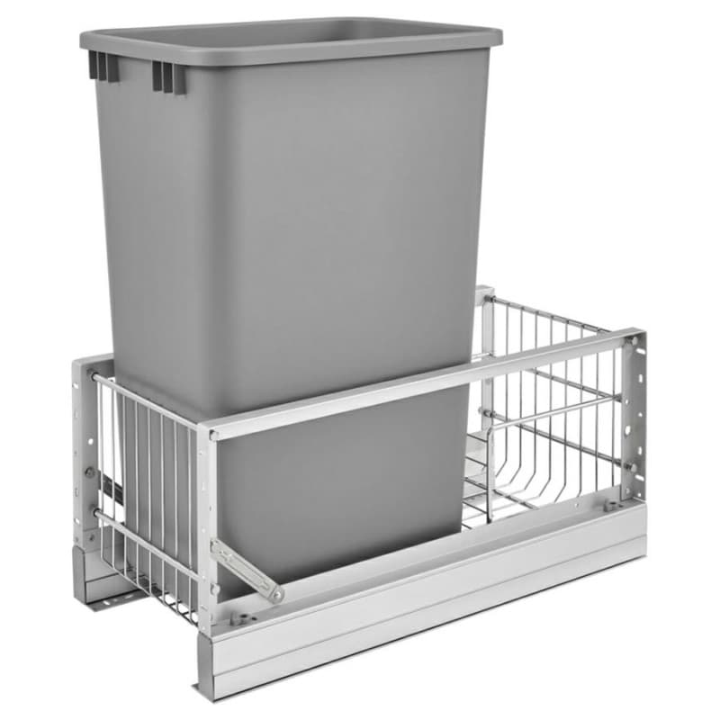5349 Single 50 QT Aluminum Pullout Waste Container, Full-Extension Soft-Closing for 11" Cabinet Opening, Brushed/Metallic Silver