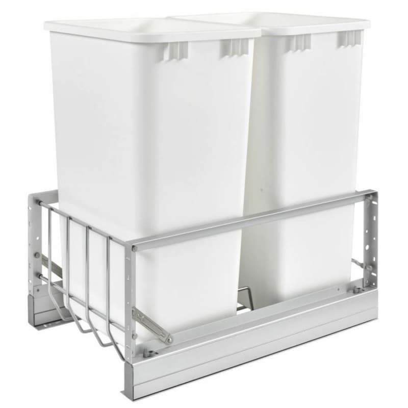 5349 Double 50 QT Aluminum Pullout Waste Container, Full-Extension Soft-Closing for 15" Cabinet Opening, White