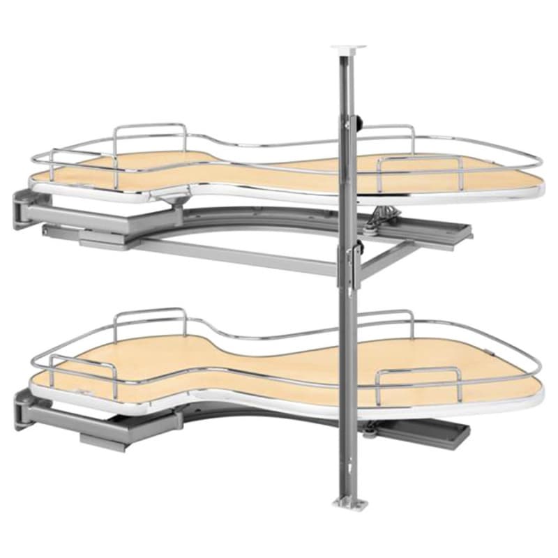 2-Tier Left-Hand The Cloud Blind Corner Cabinet Organizer for 15" Cabinet Opening, Chrome/Maple