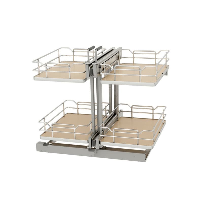 2-Tier Universal Blind Corner Optimizer with Soft-Closing for 18" Cabinet Opening, Light Brown