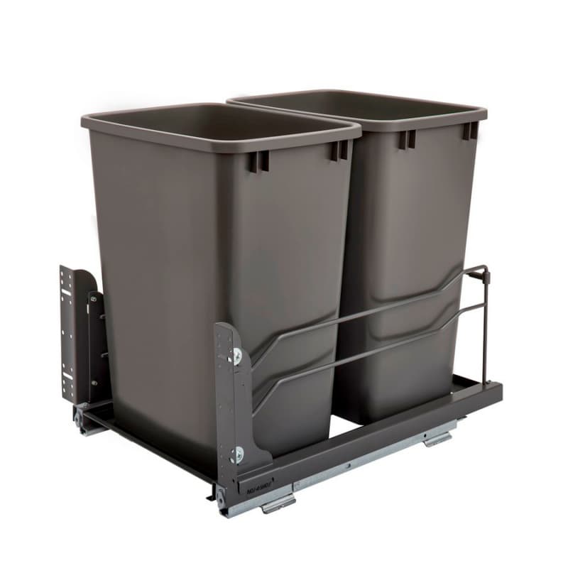53WC Double 35 QT Steel Bottom Mount Pullout Waste Container, Soft-Close for 18" Cabinet Opening, Orion Gray