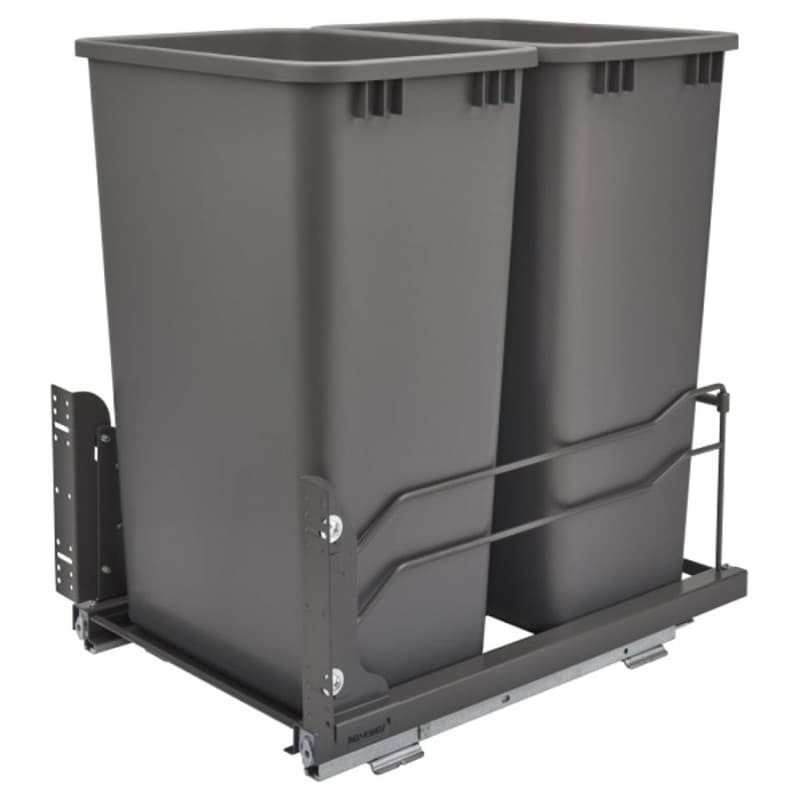 53WC Double 50 QT Steel Bottom Mount Pullout Waste Container, Soft-Close for 15" Cabinet Opening, Orion Gray