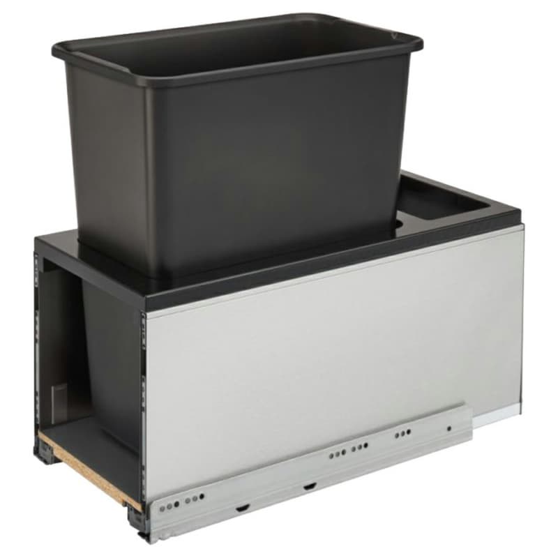 Single 30 QT Bottom-Mount LEGRABOX Waste Container Pullout, BLUMOTION Soft-Closing, Black