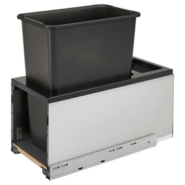Single 30 QT Bottom-Mount LEGRABOX Waste Container Pullout, BLUMOTION Soft-Closing, Black