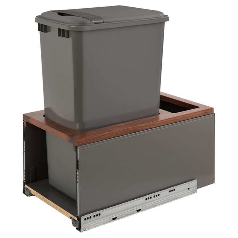 Single 50 QT Bottom-Mount LEGRABOX Waste Container Pullout, BLUMOTION Soft-Closing, Gray