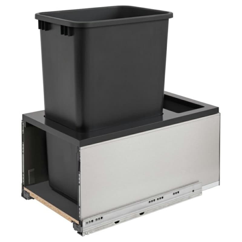 Single 50 QT Bottom-Mount LEGRABOX Waste Container Pullout, BLUMOTION Soft-Closing, Black
