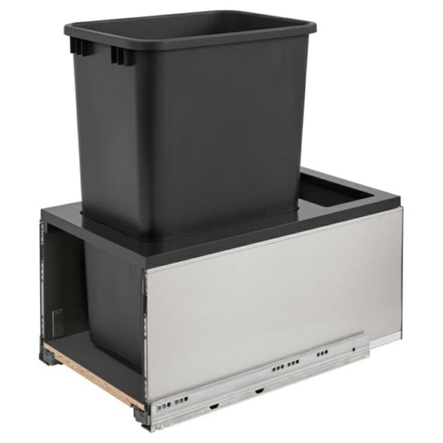 Single 50 QT Bottom-Mount LEGRABOX Waste Container Pullout, BLUMOTION Soft-Closing, Black