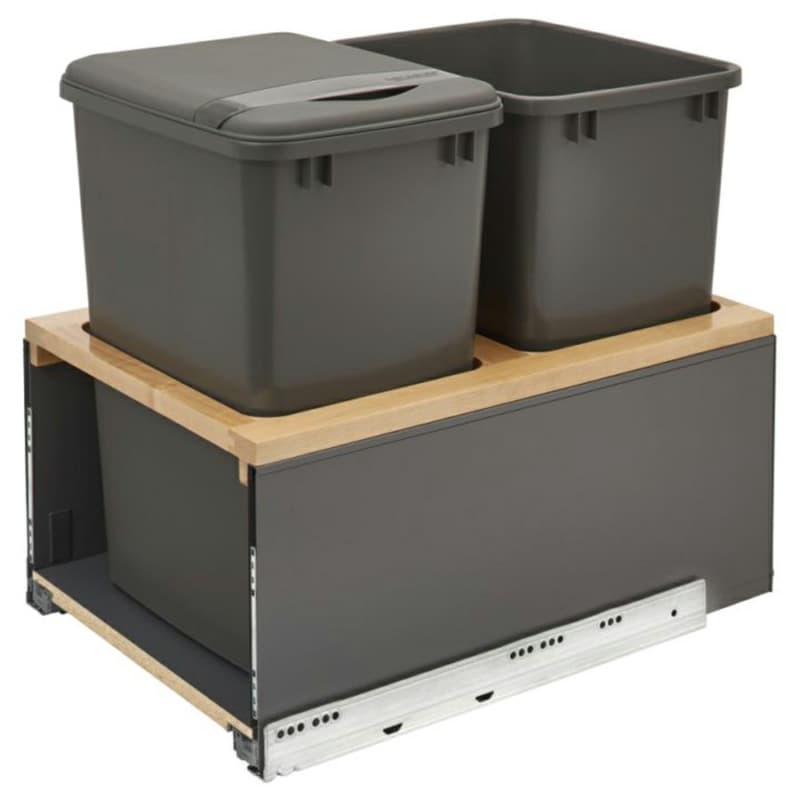 Double 35 QT Bottom-Mount LEGRABOX Pull Out Waste Container with BLUMOTION Soft-Closing, Orion Gray/Natural Maple