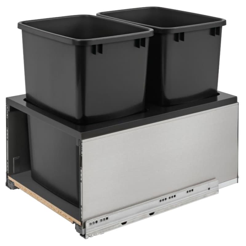 Double 35 QT Bottom-Mount LEGRABOX Pull Out Waste Container, BLUMOTION Soft-Closing, Black/Stainless Steel