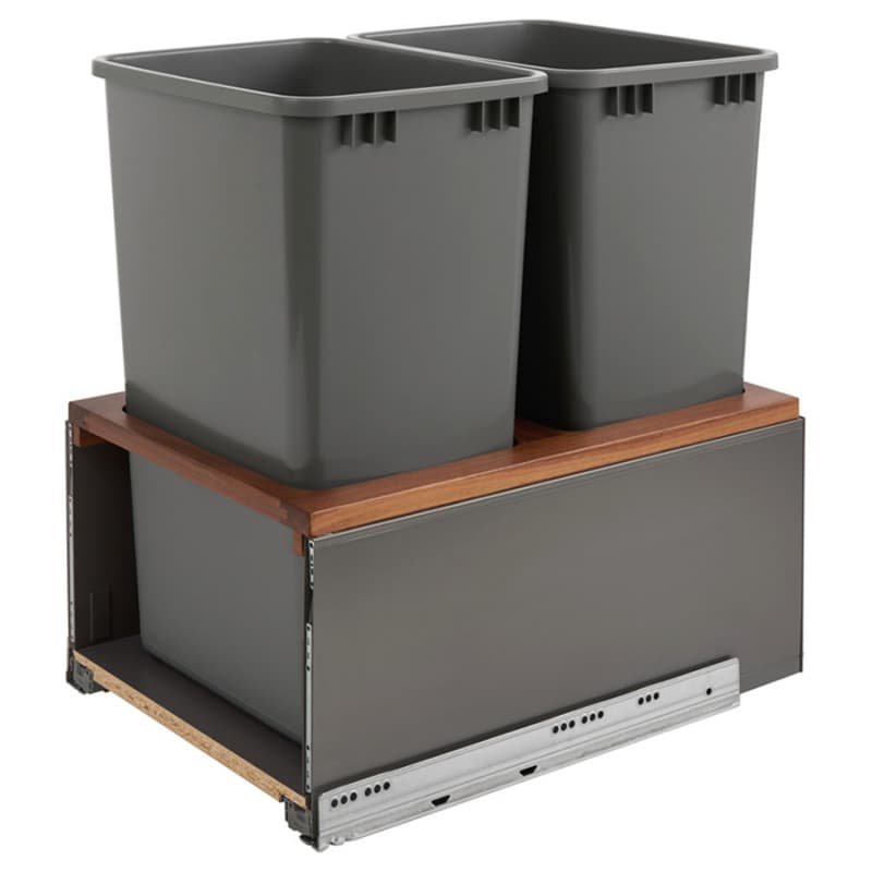 Double 50 QT Bottom-Mount LEGRABOX Pull Out Waste Container, BLUMOTION Soft-Closing, Orion Gray/Walnut