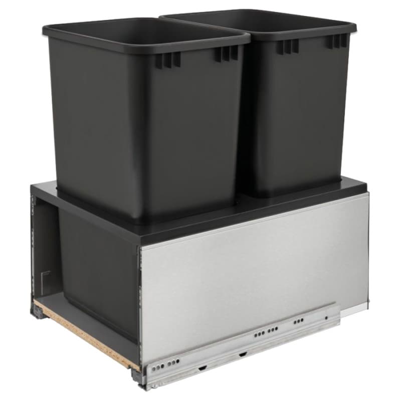 Double 50 QT Bottom-Mount LEGRABOX Pull Out Waste Container, BLUMOTION Soft-Closing, Black/Stainless Steel